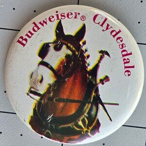Vintage Budweiser Clydesdale Horse Pinback Button Collectible Badge Beer